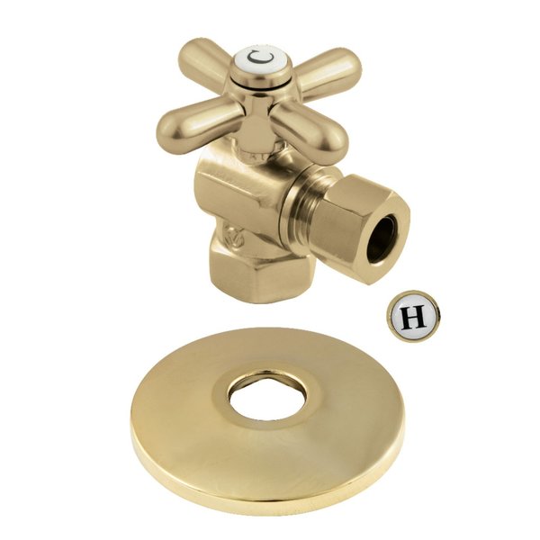 Kingston Brass 3/8" IPSx3/8" OD Comp Quarter-Turn Angle Stop Valve W/ Flange, Brass CC33102XK